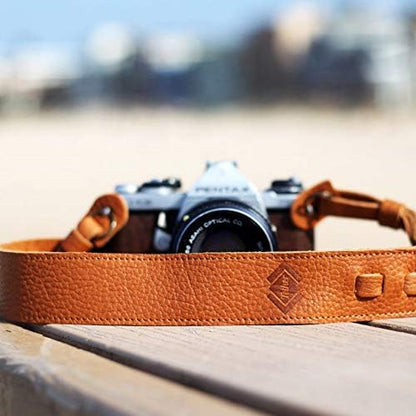 Tan Leather Camera Strap, Soft, Adjustable, Universal Compatibility, DSLR & SLR Camera (Suede, Metal), Canon, Nikon