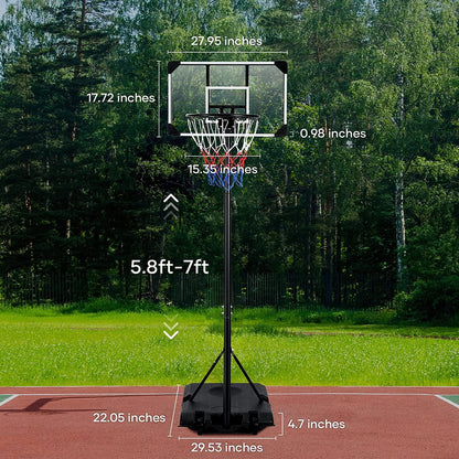 Basketball Hoop Basketball Goal System Height Adjustable 5.8Ft-7Ft Court for Kid & Adult Indoor Outdoor Use