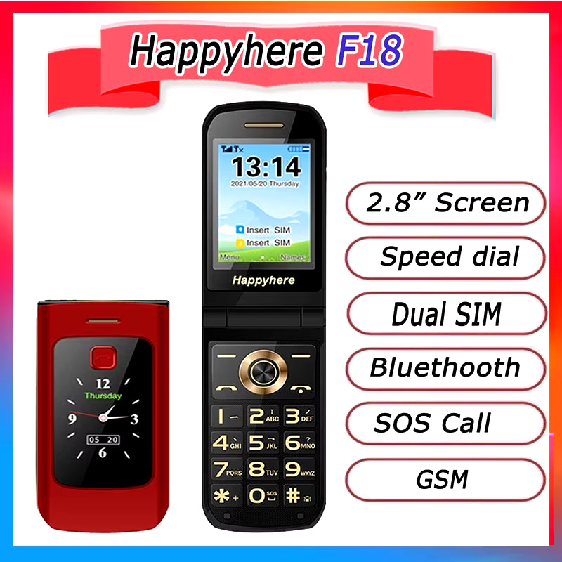 F18 Flip Celular Mobile Phones Dual Screen Speed Dial SOS Radio Recorder Torch MP3 Clamshell Cell Phones Free Shipping