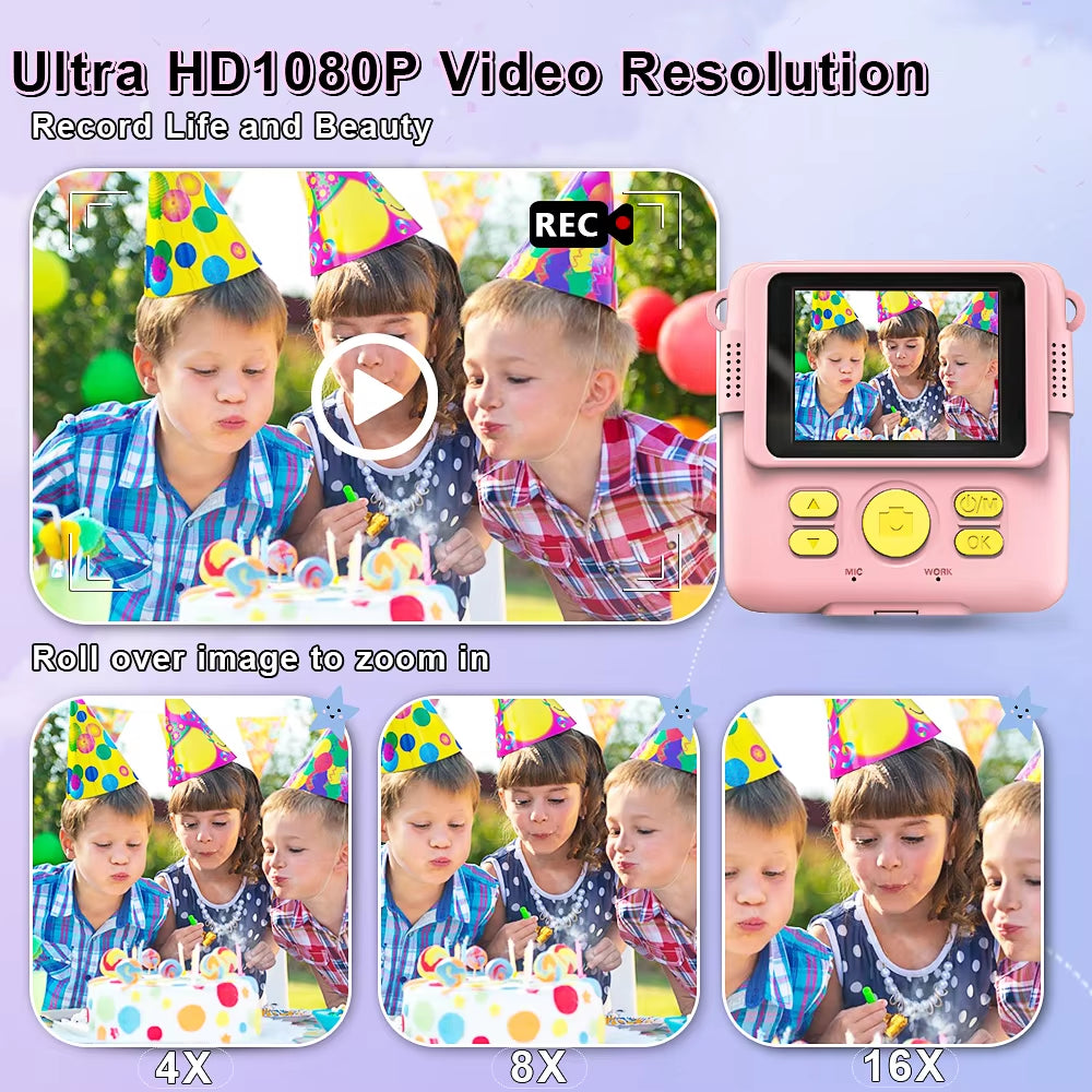 Kids Camera Instant Print Camera for Kids Printing Camera Toy Birthday Gifts Present for Girls Boys Digital Camera Print Photos