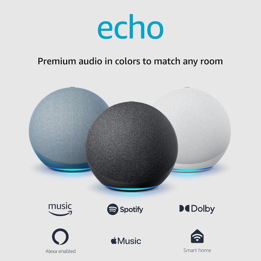 Echo (Newest Model), Alexa Speaker with Premium Sound, Ideal for Living Rooms, Kitchens and Large Bedrooms, Charcoal