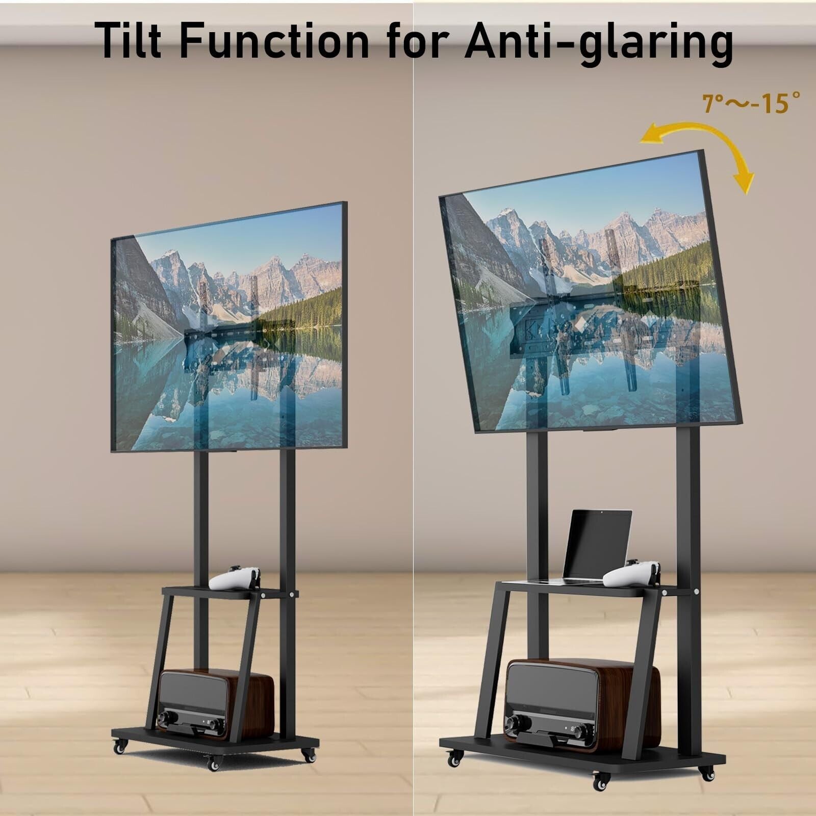 Rolling TV Stand, TV Stand with Wheels for 32-75 Inch TV, Portable TV Stand W...