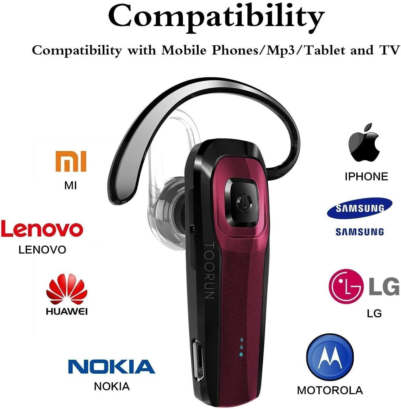 TOORUN M26 Bluetooth Headset with Noise Cancelling Compatible with Smart Phones