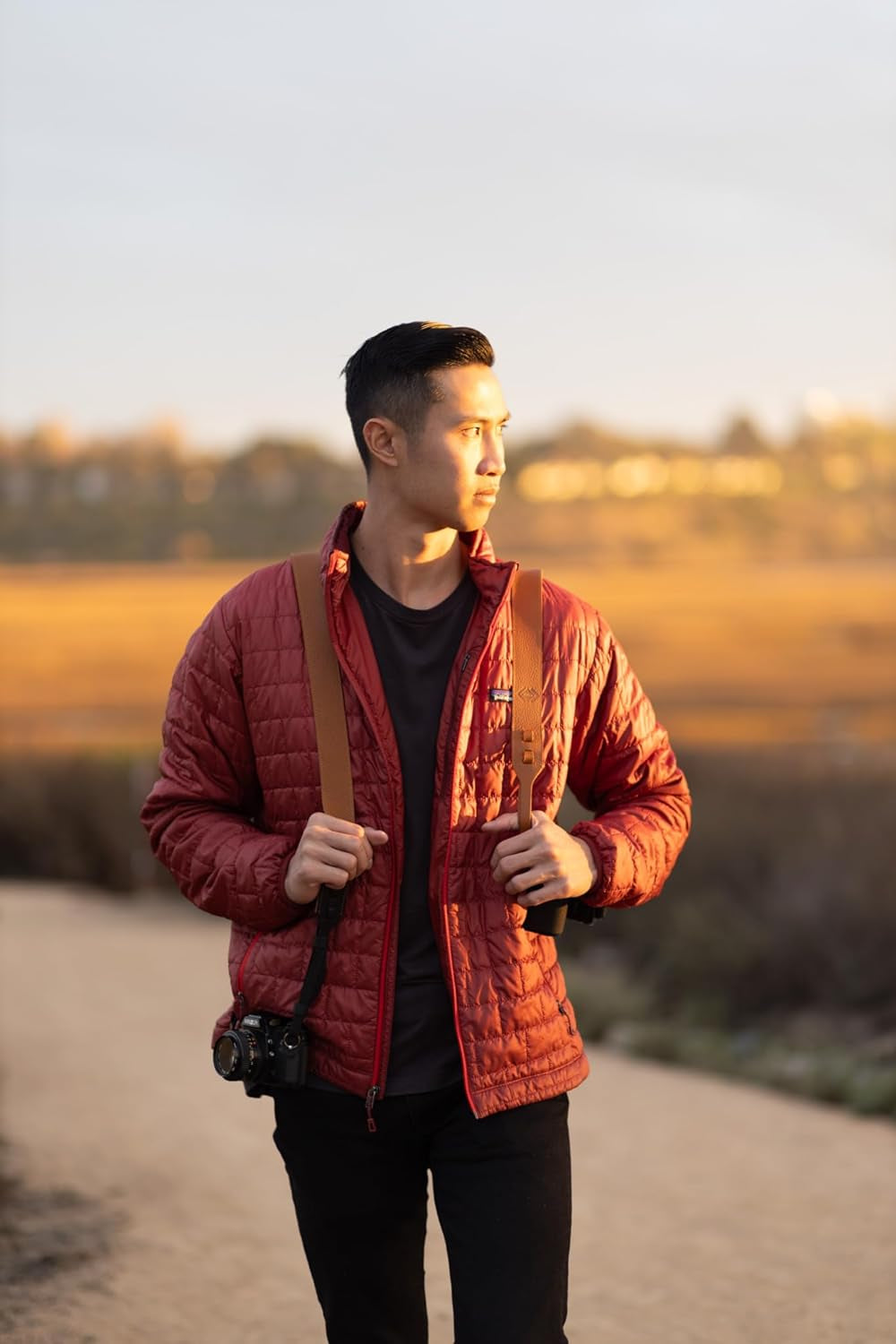 Tan Leather Camera Strap, Soft, Adjustable, Universal Compatibility, DSLR & SLR Camera (Suede, Metal), Canon, Nikon