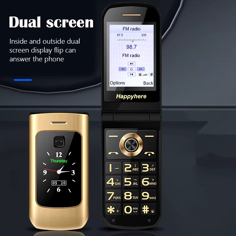 F18 Flip Celular Mobile Phones Dual Screen Speed Dial SOS Radio Recorder Torch MP3 Clamshell Cell Phones Free Shipping