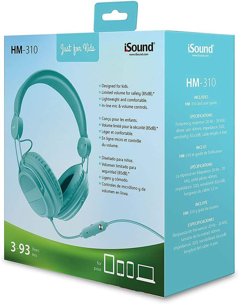 DGHP-5537 Kid Friendly Headphones with Mic and Music Volume, Turquoise