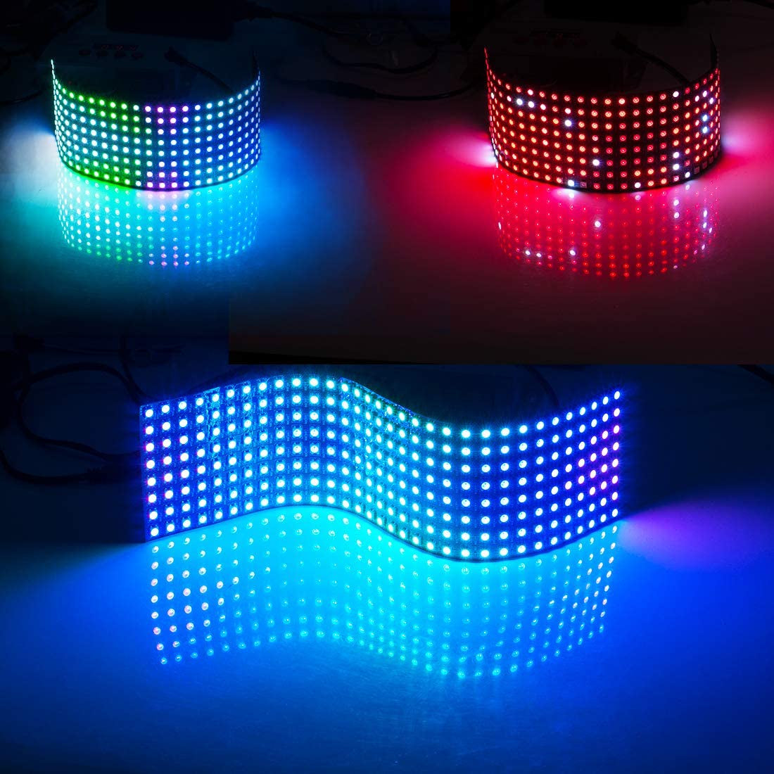 WS2812B ECO RGB Alloy Wires 5050SMD Individual Addressable 8X32 256 Pixels LED Matrix Flexible FPCB Full Color Works with K-1000C,Sp107E,Etc Controllers Image Video Text Display DC5V