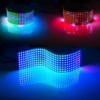 WS2812B ECO RGB Alloy Wires 5050SMD Individual Addressable 8X32 256 Pixels LED Matrix Flexible FPCB Full Color Works with K-1000C,Sp107E,Etc Controllers Image Video Text Display DC5V