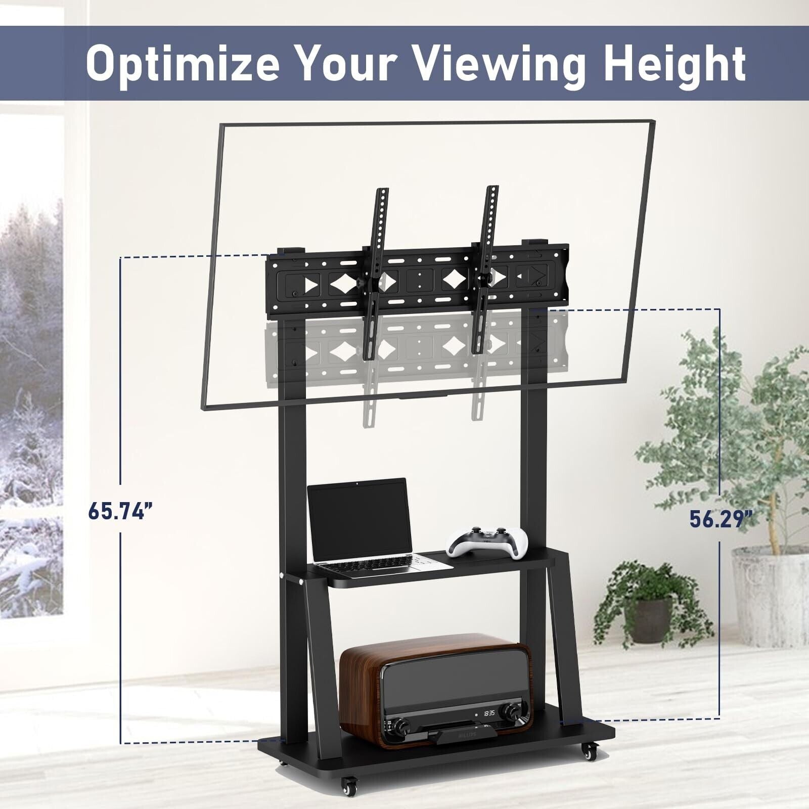 Rolling TV Stand, TV Stand with Wheels for 32-75 Inch TV, Portable TV Stand W...