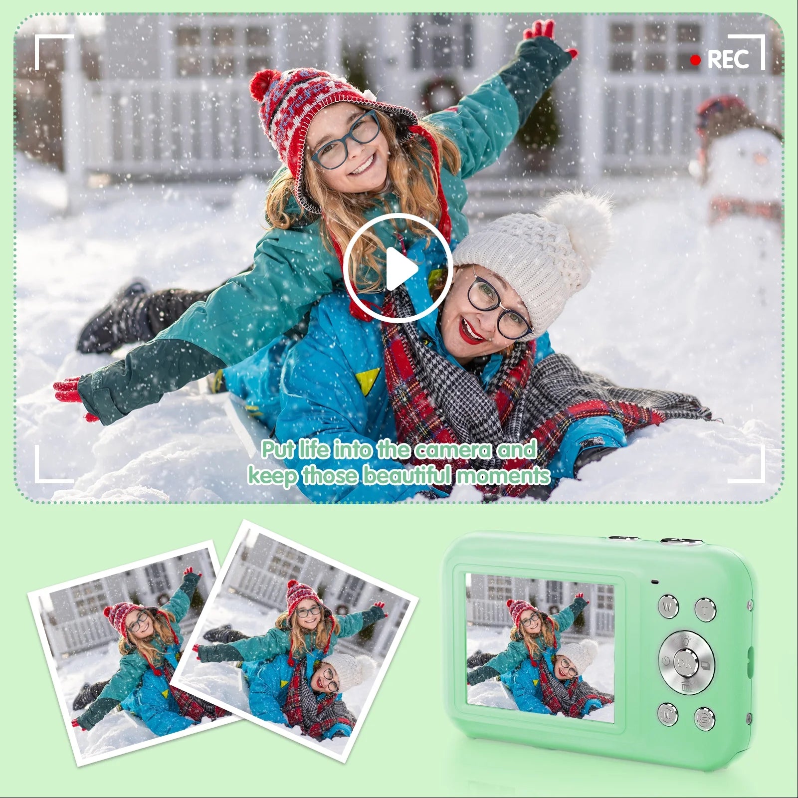 Digital Camera 1080P Kids Camera 16X Digital Zoom Portable Small Camera Point and Shoot Camera Mini Digital Camera for Teens Kids Seniors with 32GB Card(Green)