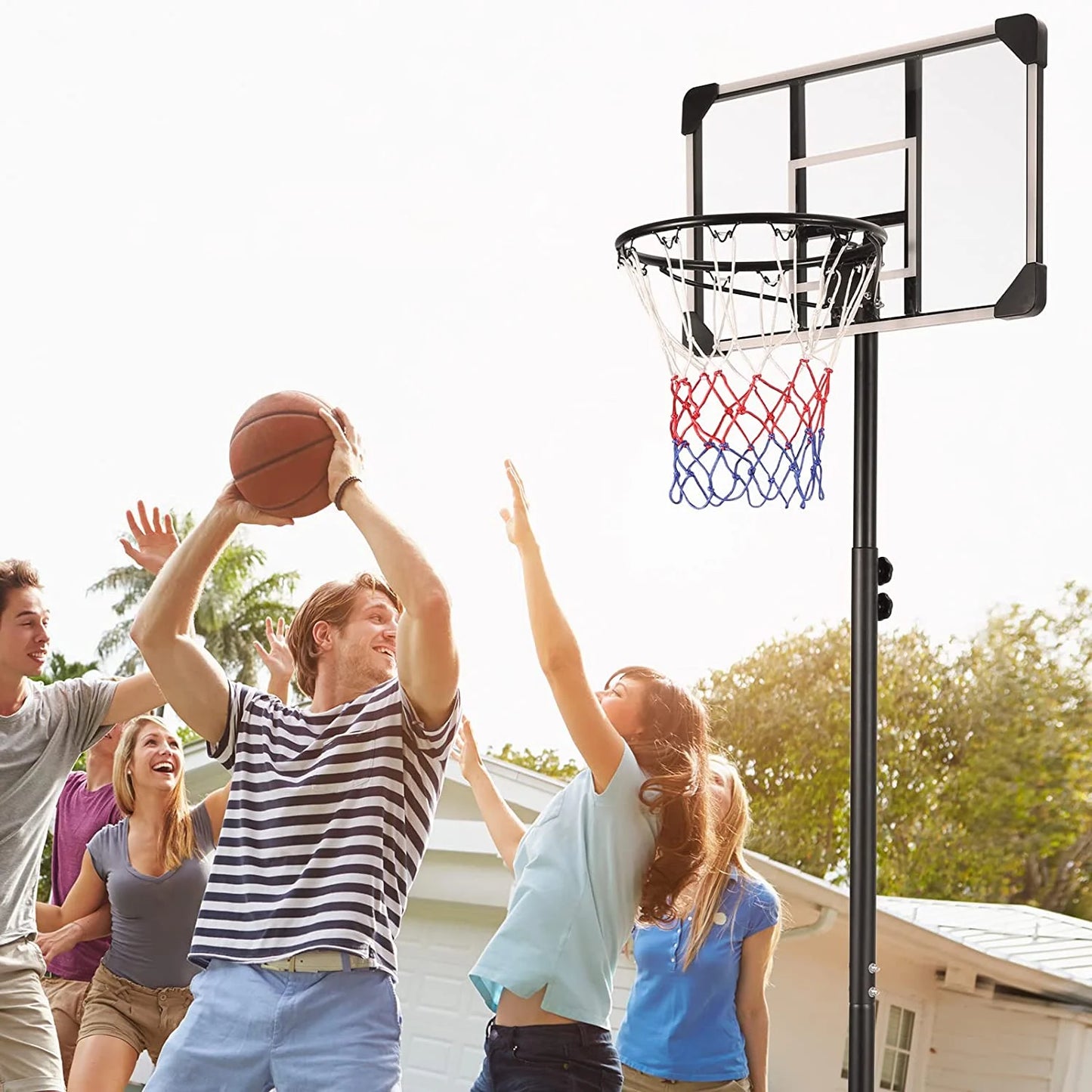 Basketball Hoop Basketball Goal System Height Adjustable 5.8Ft-7Ft Court for Kid & Adult Indoor Outdoor Use