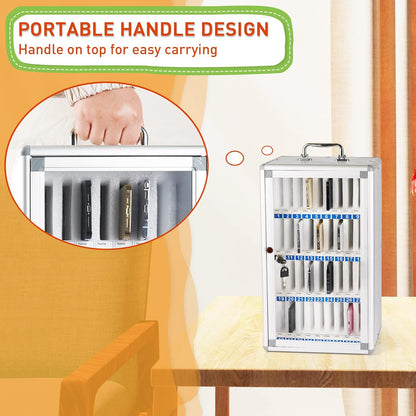 Aluminum Alloy Pocket Chart Cell Phones Storage Cabinet for Cell Phones,Wall-Mounted with a Locked,Can Be Carried by Hand (36 Slots)