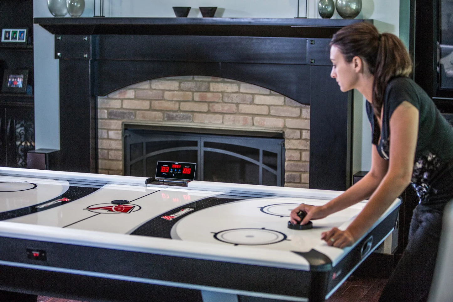 Blazer 7' Air Hockey Table with Heavy-Duty Blower, Electronic Scoring, Leg Levelers, and Overhang Rail