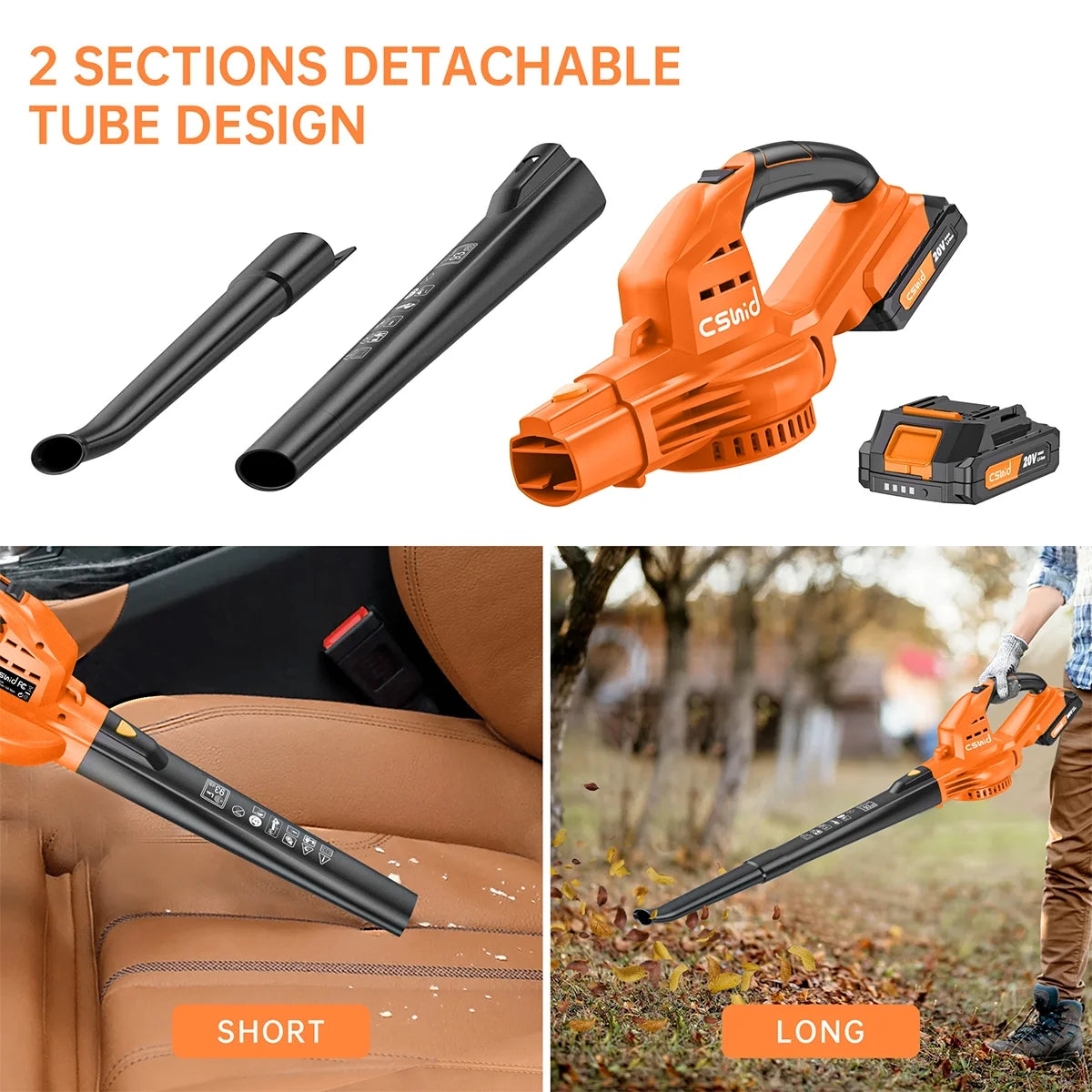 Cordless Leaf Blower, 20V Handheld Electric Leaf Blowers with 2 X Battery & Charger, 2 Speed Mode, 320CFM 165MPH, Lightweight Battery Powered Leaf Blowers for Leaf/Snow/Dust Blowing