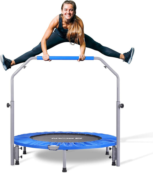 40/48" Foldable Mini Trampoline Max Load 330Lbs/440Lbs, Fitness Rebounder with Adjustable Foam Handle, Exercise Trampoline for Adults Indoor/Garden Workout