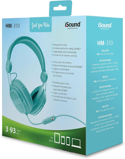 DGHP-5537 Kid Friendly Headphones with Mic and Music Volume, Turquoise