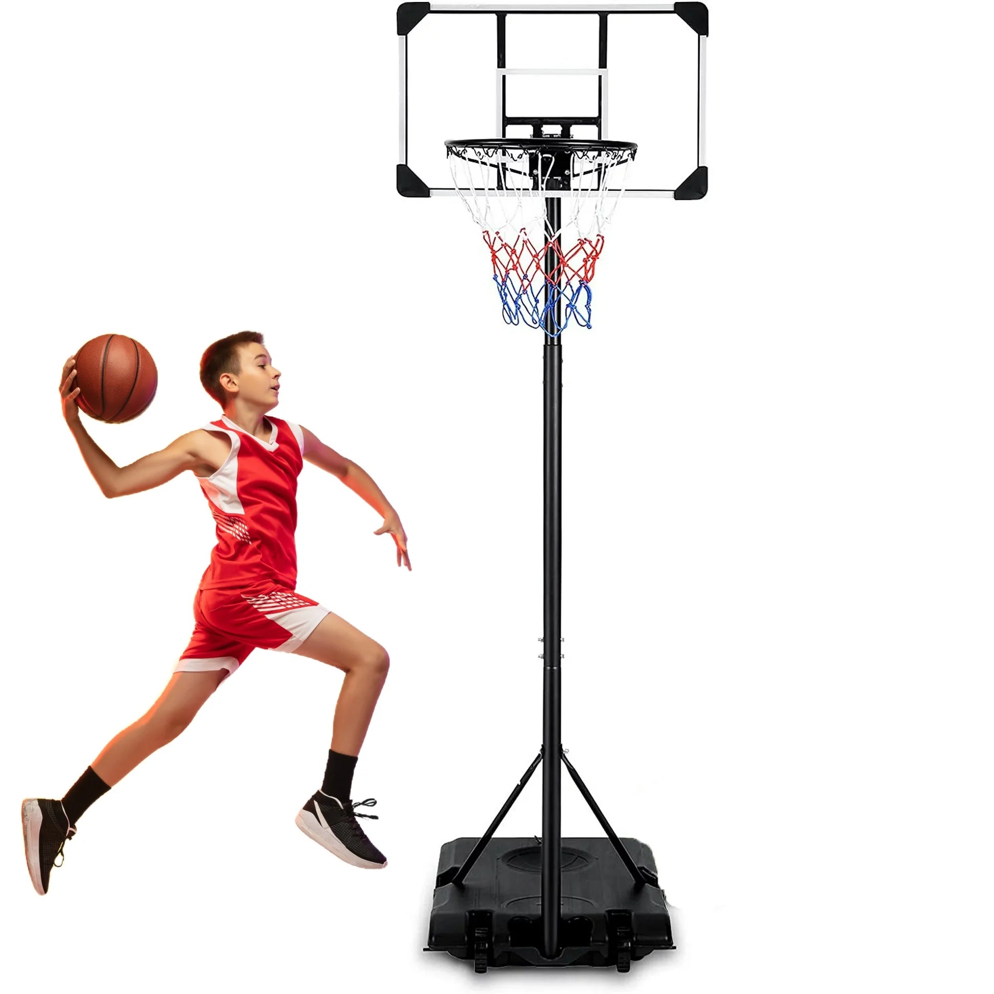 Basketball Hoop Basketball Goal System Height Adjustable 5.8Ft-7Ft Court for Kid & Adult Indoor Outdoor Use