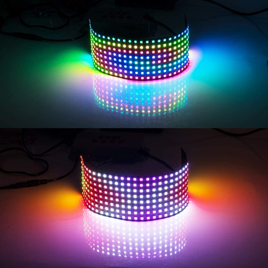 WS2812B ECO RGB Alloy Wires 5050SMD Individual Addressable 8X32 256 Pixels LED Matrix Flexible FPCB Full Color Works with K-1000C,Sp107E,Etc Controllers Image Video Text Display DC5V