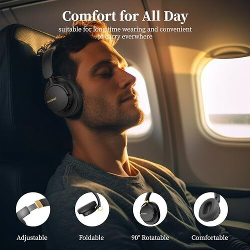 Noise Cancelling Headphones, Bluetooth Headphones over the Ear Headphones Black