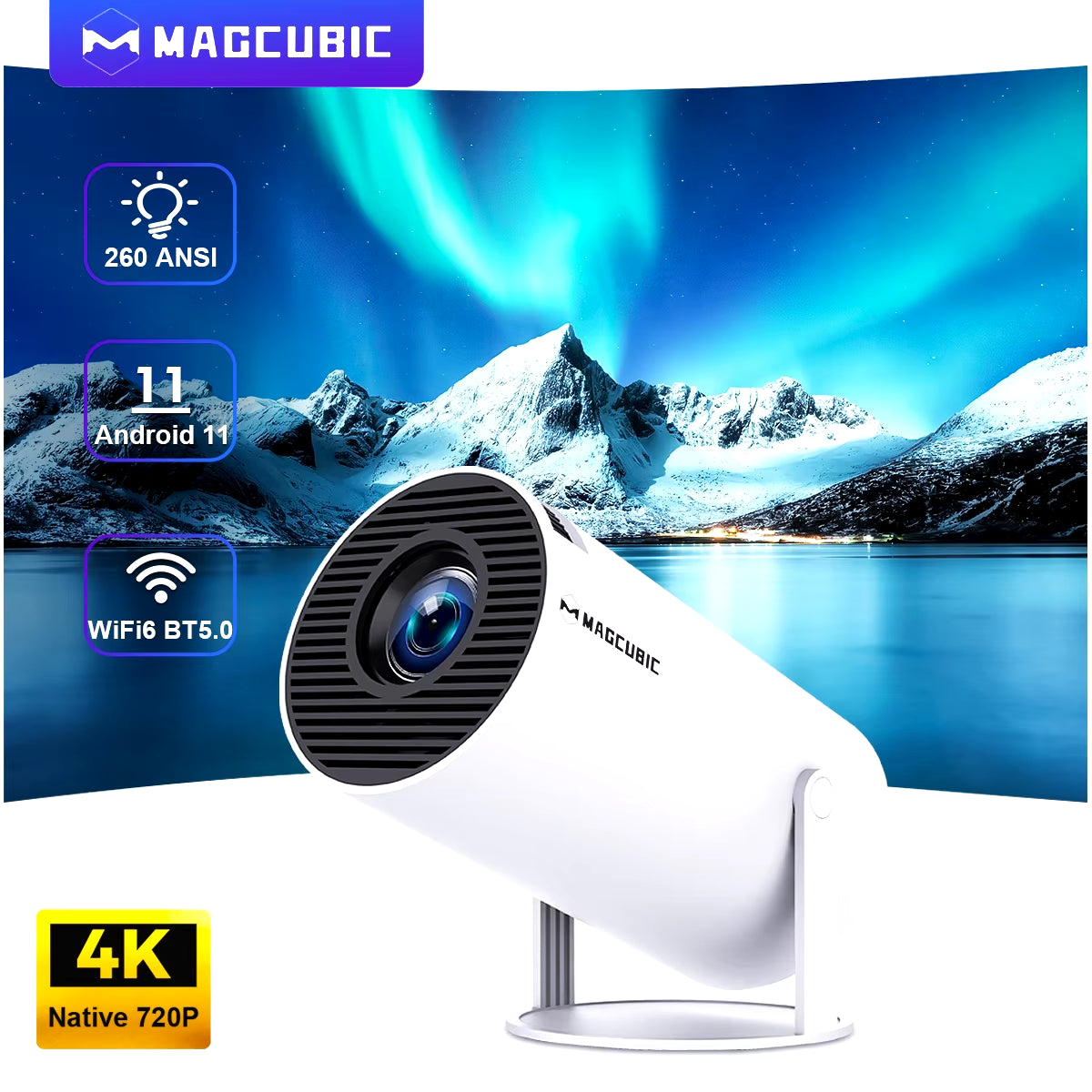 4K Wifi6 Projector Android 11 260 ANSI Dual WIFI Allwinner H713 BT5.0 1280*720P Home Cinema Outdoor Portable HY300 Pro