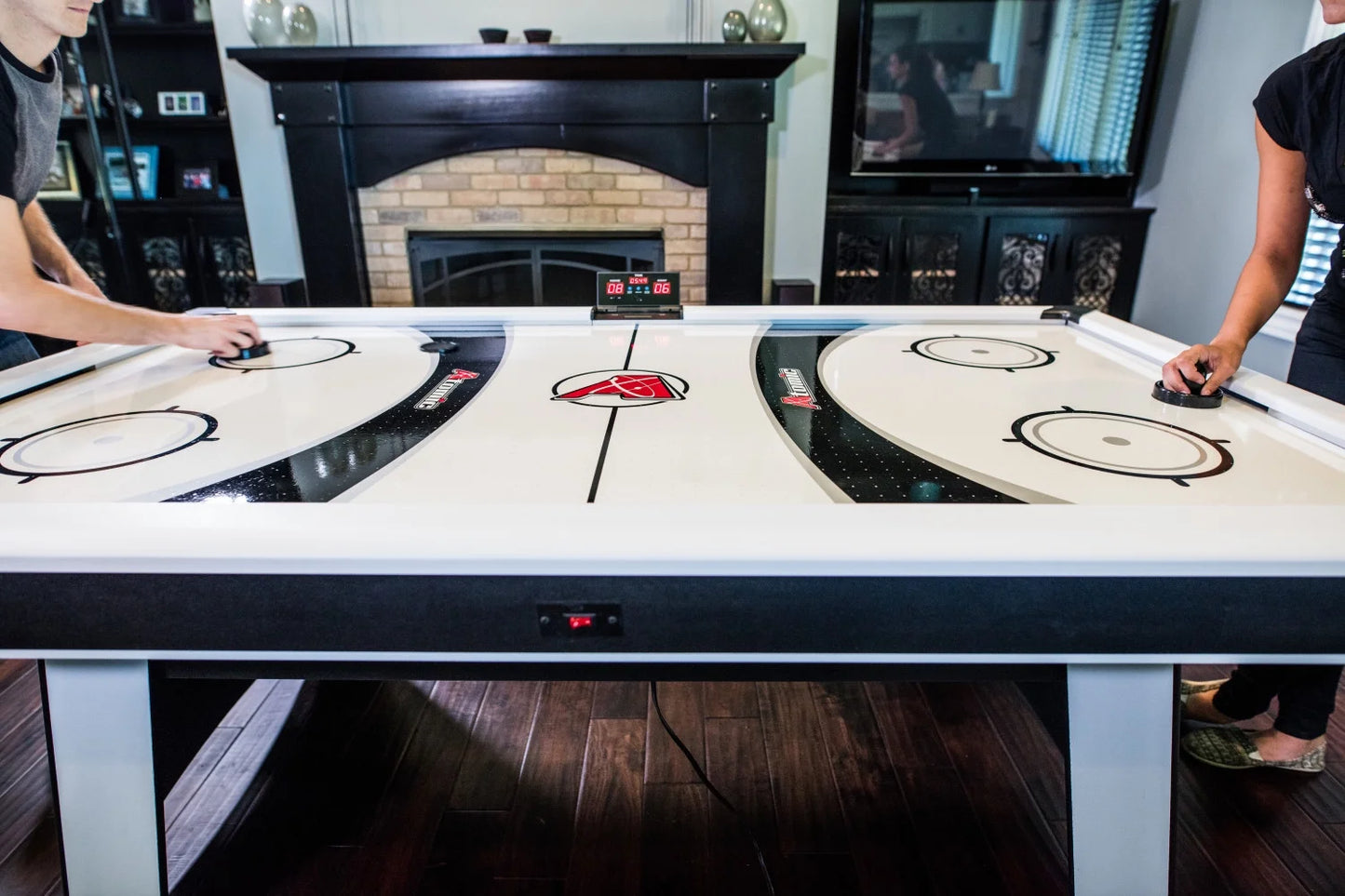 Blazer 7' Air Hockey Table with Heavy-Duty Blower, Electronic Scoring, Leg Levelers, and Overhang Rail