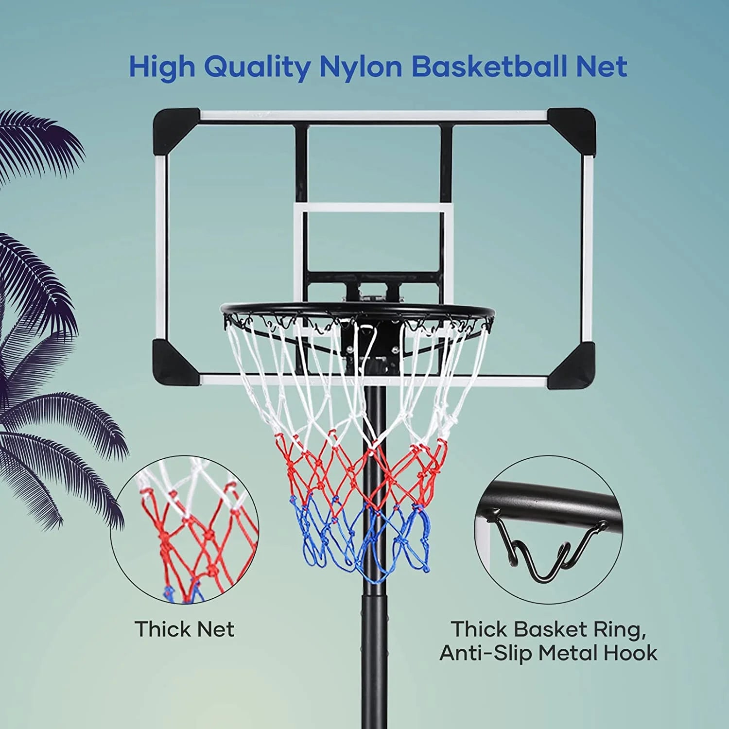 Basketball Hoop Basketball Goal System Height Adjustable 5.8Ft-7Ft Court for Kid & Adult Indoor Outdoor Use