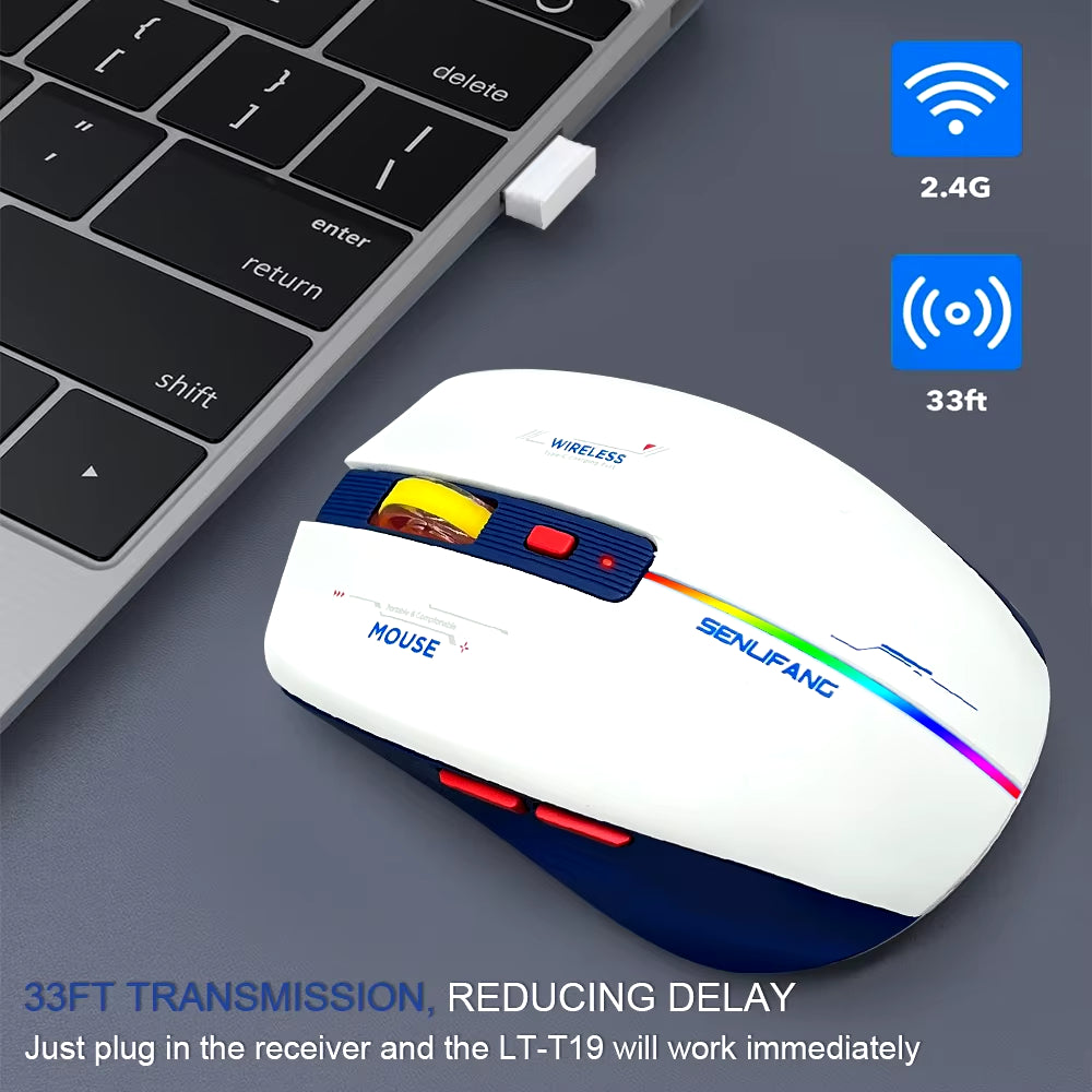 LT-T19 Ergonomic Rechargeable Gaming Mouse USB 2.4G Wireless RGB Light Desktop PC Computers Notebook Laptop Mice