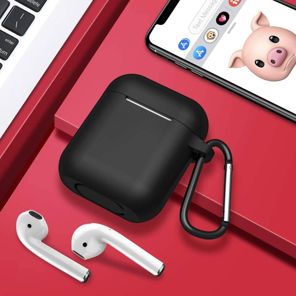 Silicone Case Compatible with Apple Airpods 1&2 Wireless and Wired Charging Case(Front LED Visible),Black