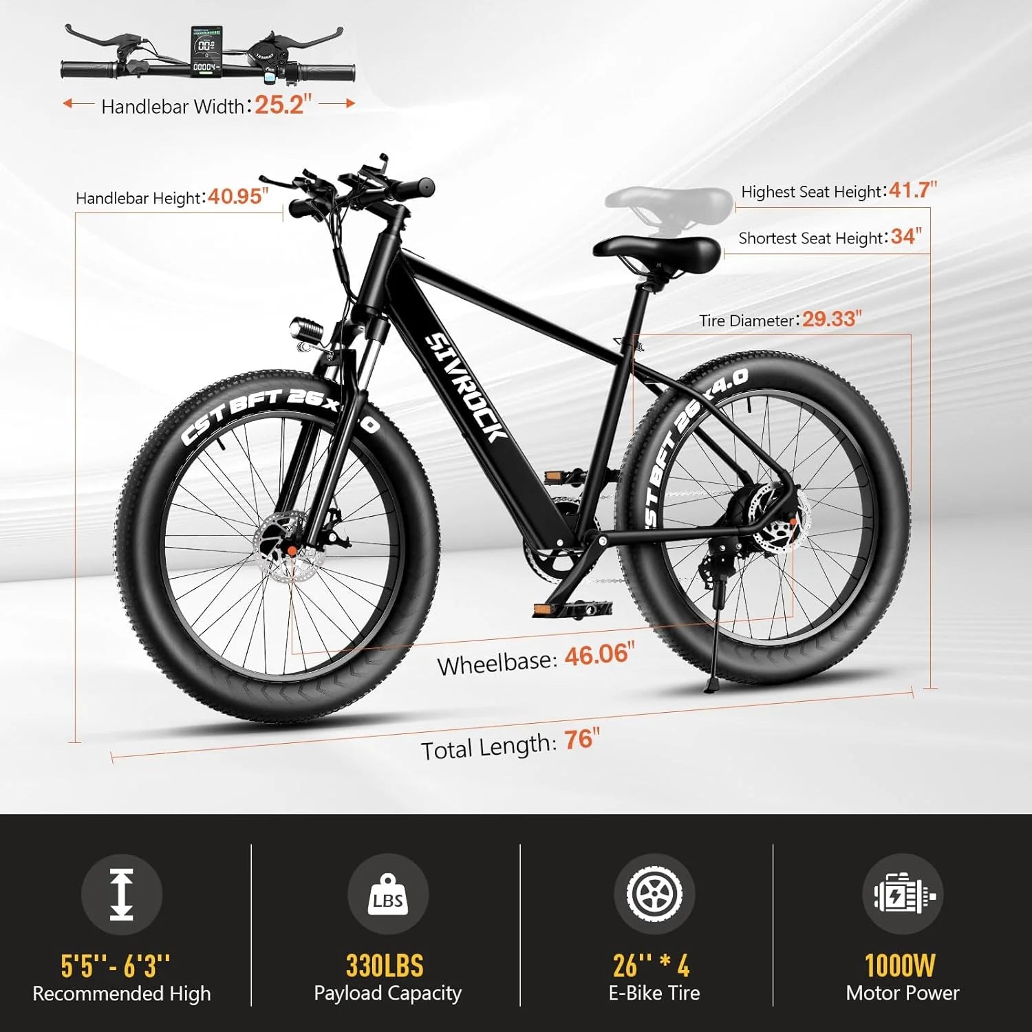 Professional 26 X 4.0 Inch Fat Tire Electric Bike - 1000W Motor 48V 15Ah - Black Friday Sale, Free Shipping & US Warehouse