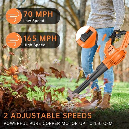 Cordless Leaf Blower, 20V Handheld Electric Leaf Blowers with 2 X Battery & Charger, 2 Speed Mode, 320CFM 165MPH, Lightweight Battery Powered Leaf Blowers for Leaf/Snow/Dust Blowing