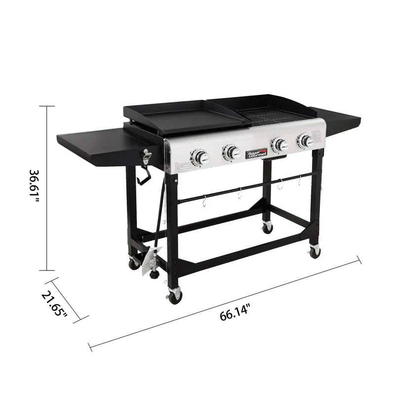 4 - Burner Gas Grill and Griddle Combo with Side Table