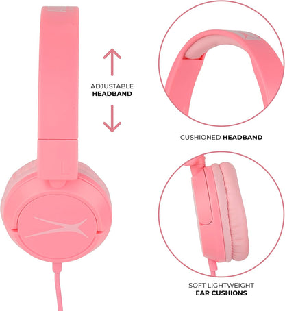 over the Ears Kids Headphones - Wired - Volume Limiting Technology for Developing Ears, Ages 6-9, Perfect for Learning from Home, Pink