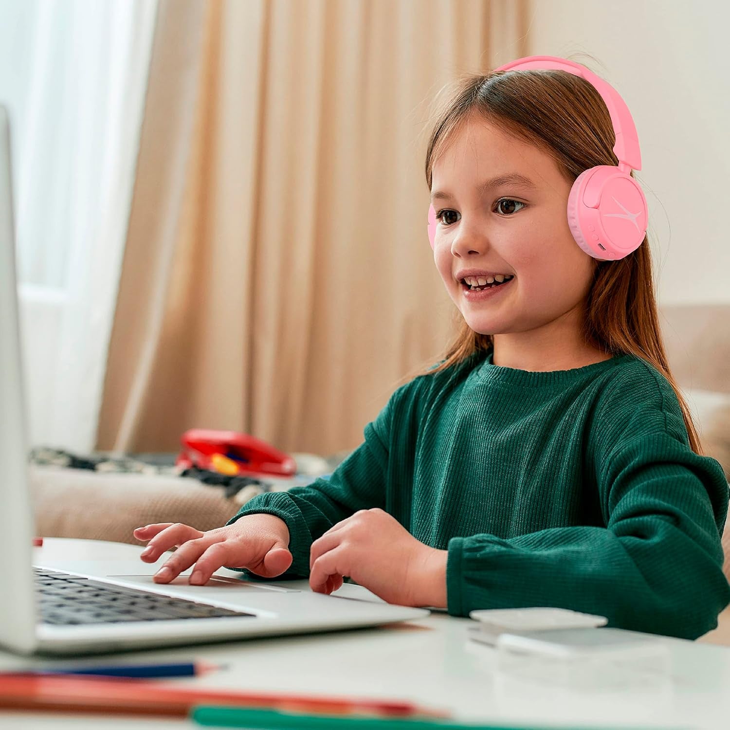 over the Ears Kids Headphones - Wired - Volume Limiting Technology for Developing Ears, Ages 6-9, Perfect for Learning from Home, Pink