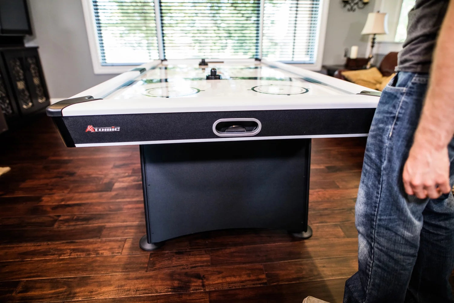 Blazer 7' Air Hockey Table with Heavy-Duty Blower, Electronic Scoring, Leg Levelers, and Overhang Rail