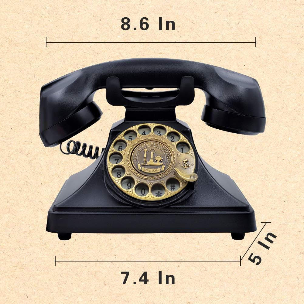 Rotary Phones for Landline, Retro Landline Telephone Old Fashion Home Phones with Mechanical Ringer and Speaker Function(Black)