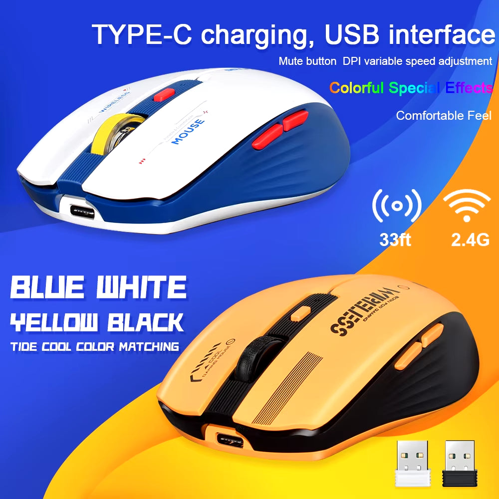 LT-T19 Ergonomic Rechargeable Gaming Mouse USB 2.4G Wireless RGB Light Desktop PC Computers Notebook Laptop Mice