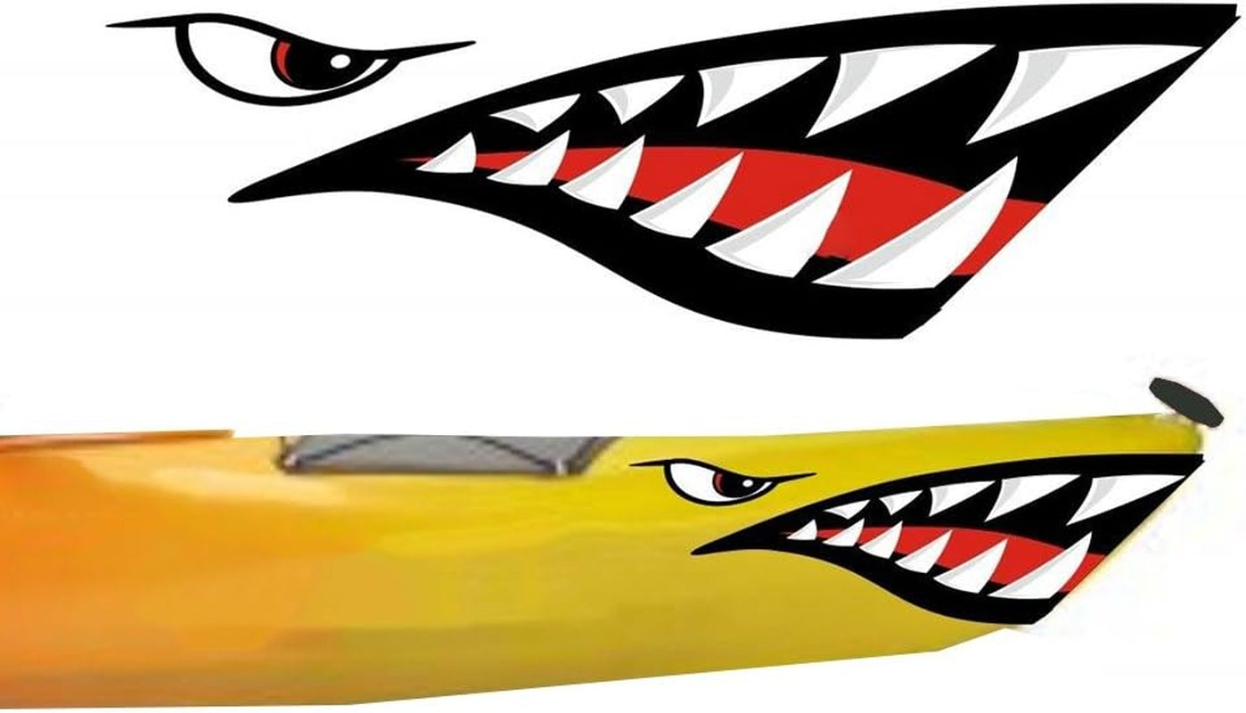 Kayak Stickers, Waterproof Shark Teeth Mouth Decals for Fishing Boat, Kayak Accessories （Pack of 2, Left&Right）