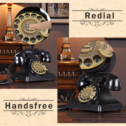 Rotary Phones for Landline, Retro Landline Telephone Old Fashion Home Phones with Mechanical Ringer and Speaker Function(Black)