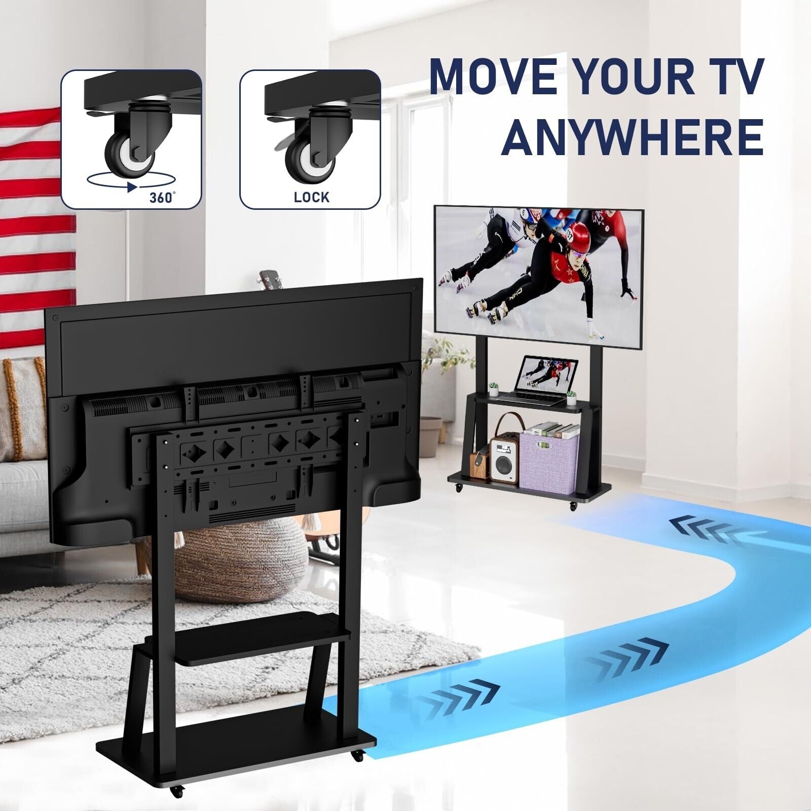 Rolling TV Stand, TV Stand with Wheels for 32-75 Inch TV, Portable TV Stand W...