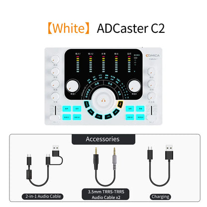 Adcaster C2 Audio Interface Streaming/Podcasting/Recording Multi-Functional Audio Interface for Mobile Computers