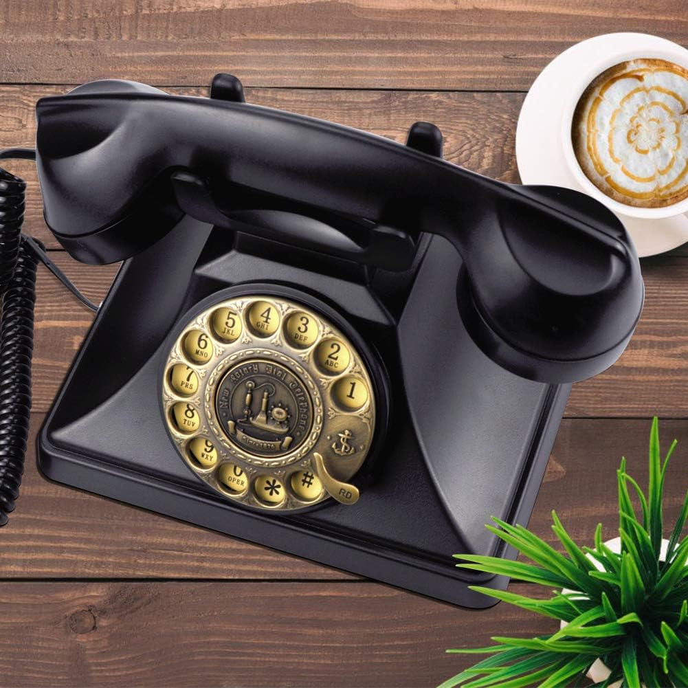 Rotary Phones for Landline, Retro Landline Telephone Old Fashion Home Phones with Mechanical Ringer and Speaker Function(Black)