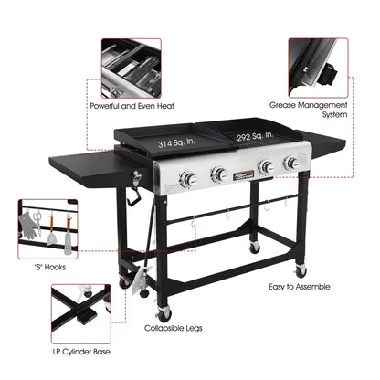 4 - Burner Gas Grill and Griddle Combo with Side Table