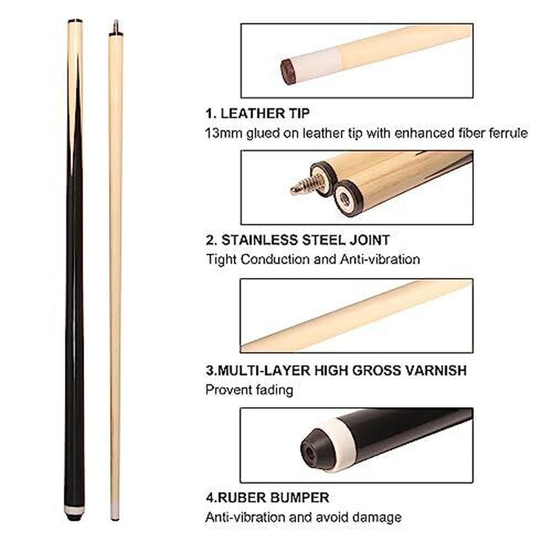 Pool Sticks 2-Piece 58 Inch Wooden Billiard Cue Hard Wood Pool Cues 58", 4 Pack