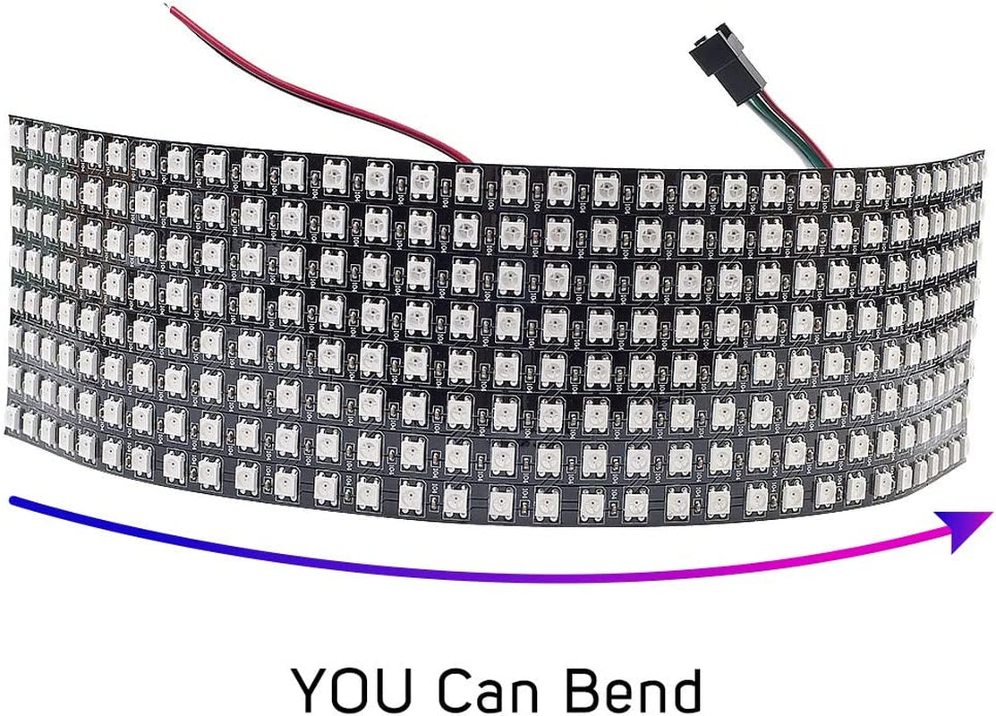 WS2812B ECO RGB Alloy Wires 5050SMD Individual Addressable 8X32 256 Pixels LED Matrix Flexible FPCB Full Color Works with K-1000C,Sp107E,Etc Controllers Image Video Text Display DC5V