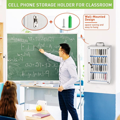 Aluminum Alloy Pocket Chart Cell Phones Storage Cabinet for Cell Phones,Wall-Mounted with a Locked,Can Be Carried by Hand (36 Slots)