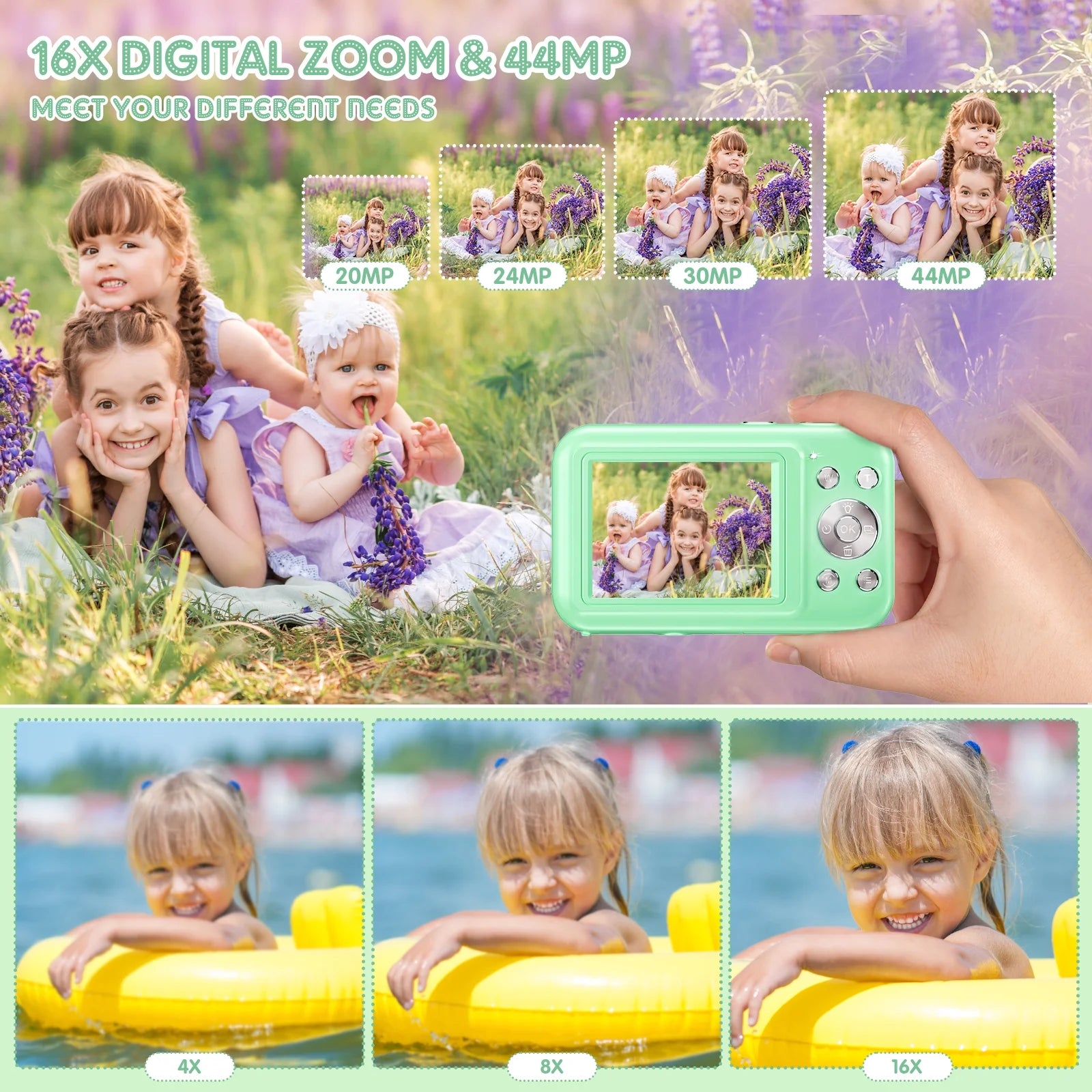 Digital Camera 1080P Kids Camera 16X Digital Zoom Portable Small Camera Point and Shoot Camera Mini Digital Camera for Teens Kids Seniors with 32GB Card(Green)